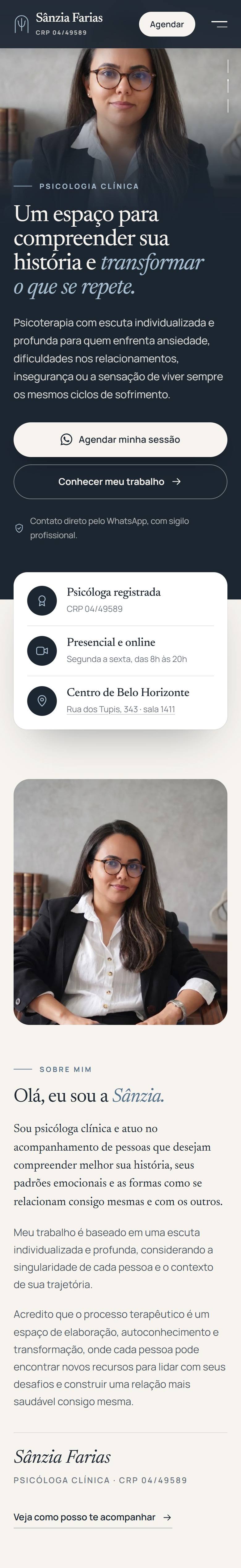 Site da psicóloga Sânzia Farias no celular